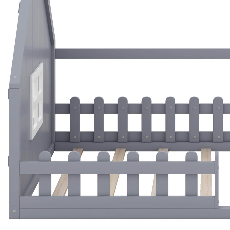 Lenard Kids Full Size Wood House Bed, Gray