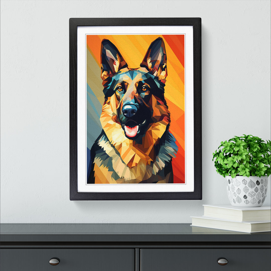 German Shepherd Geometric Art - Framed Print