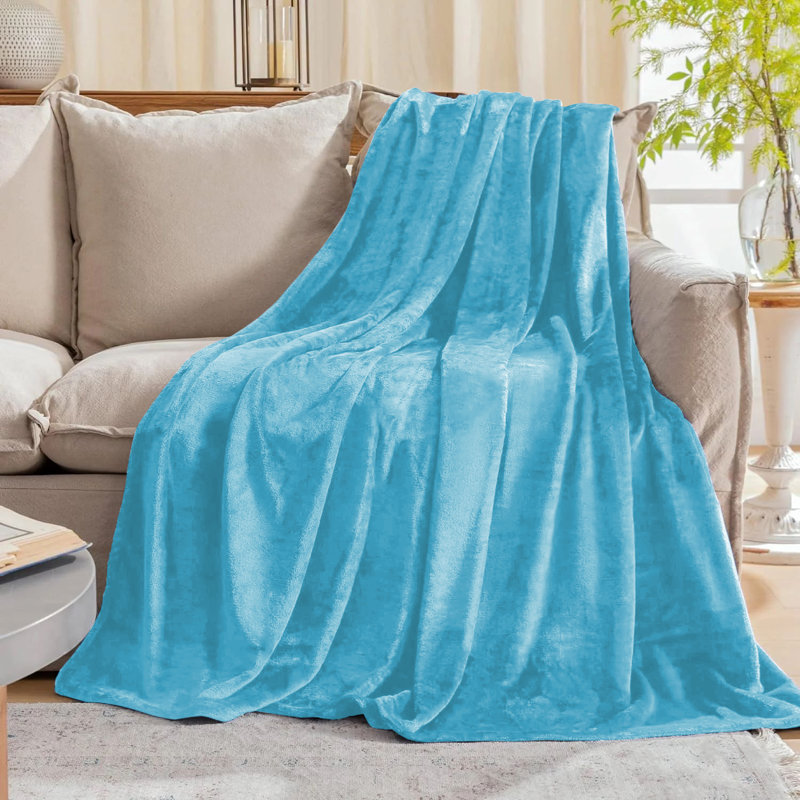 Faux Fur Reversible Fleece Throw Blanket – Soft & Cozy, Single (3'), Light Blue