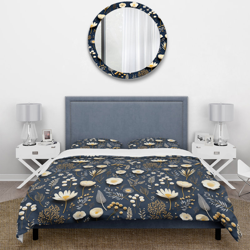 Ensemble de housse de couette fleurs bleues et blanches I, Housse de couette simple + 1 taie décorative stan