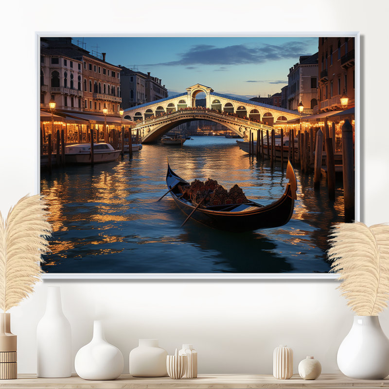 Italie, pont du Rialto Ponte II - Italie, art mural, H 30 po x l 40 po x P 1,5 po, White Floater Framed