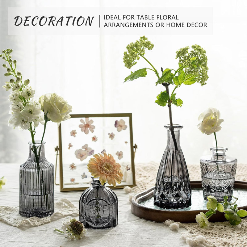 Set of 12 Black Etched Glass Bud Vases