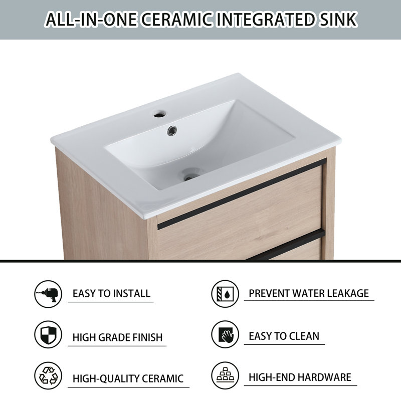 Ensemble de meuble-lavabo simple 24 po avec plateau en céramique Gabrielle