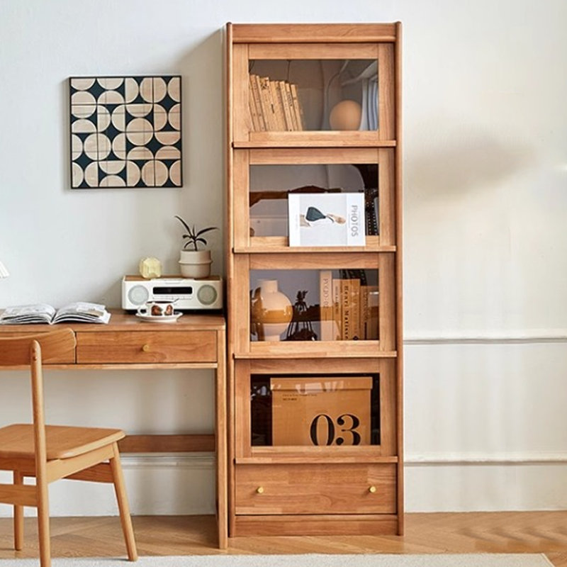 Vitrines en bois manufacturé brun massif, H 69,29 po x l 31,5 po x P 13,78 po