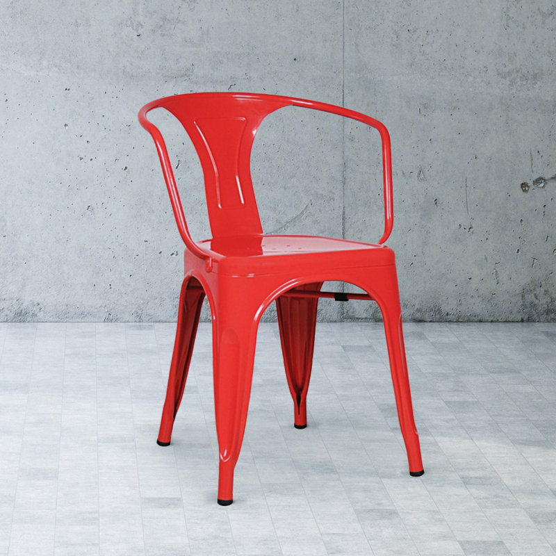 Chaise avec accoudoirs en métal, Rouge