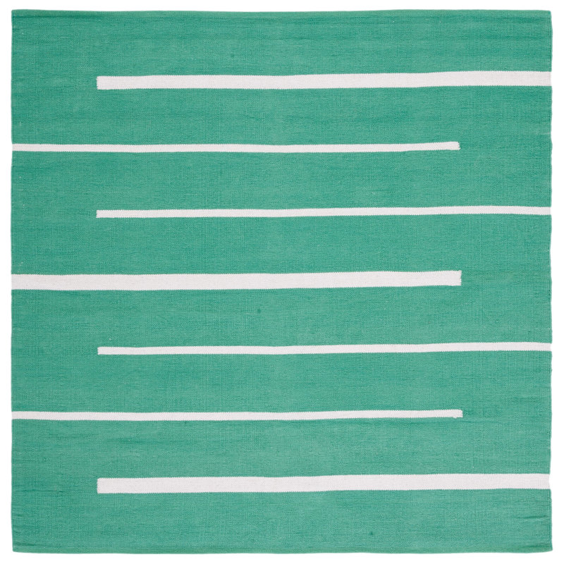 Estine Hand Woven Cotton Striped Rug, Square 6'
