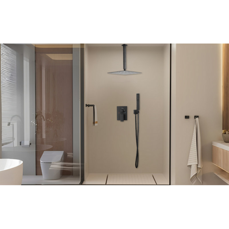 Système de robinet de douche de plafond avec pomme de douche à pluie de 10 pouces et douchette, Noir mat