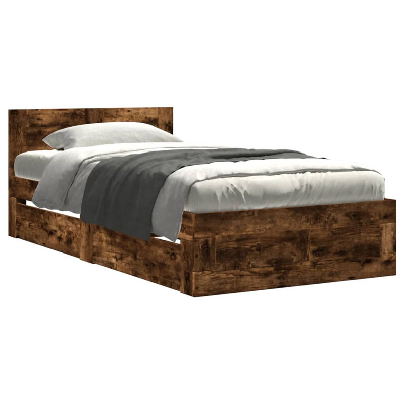 Storage Bed, Smoked Oak, European Single (90 x 200 cm)