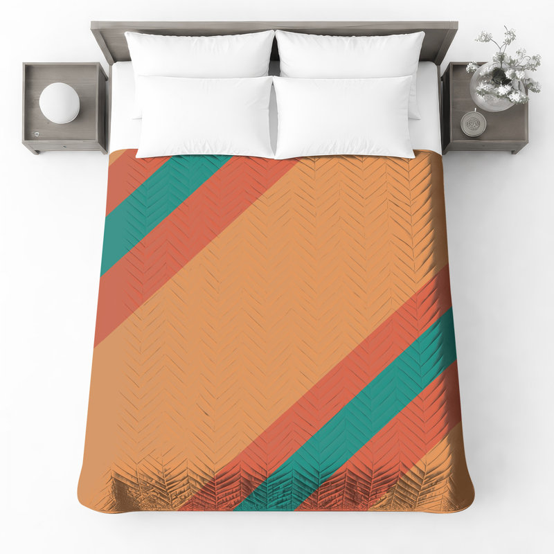 Couvre-lit matelassé à rayures orange sarcelle toutes tailles, Très grand lit