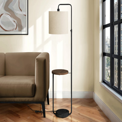 Lighting, H 67 po, lampe sur pied, port USB inclus, métal noir, abat-jour ivoire / crème, contemporain