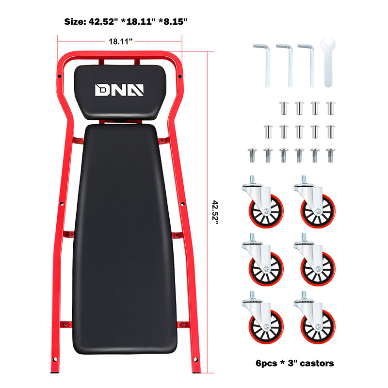 Voiture rampante roulant avec appui-tête réglable à 3 niveaux et 6 roulettes, capacité de poids de 300 lb (vert), Rouge