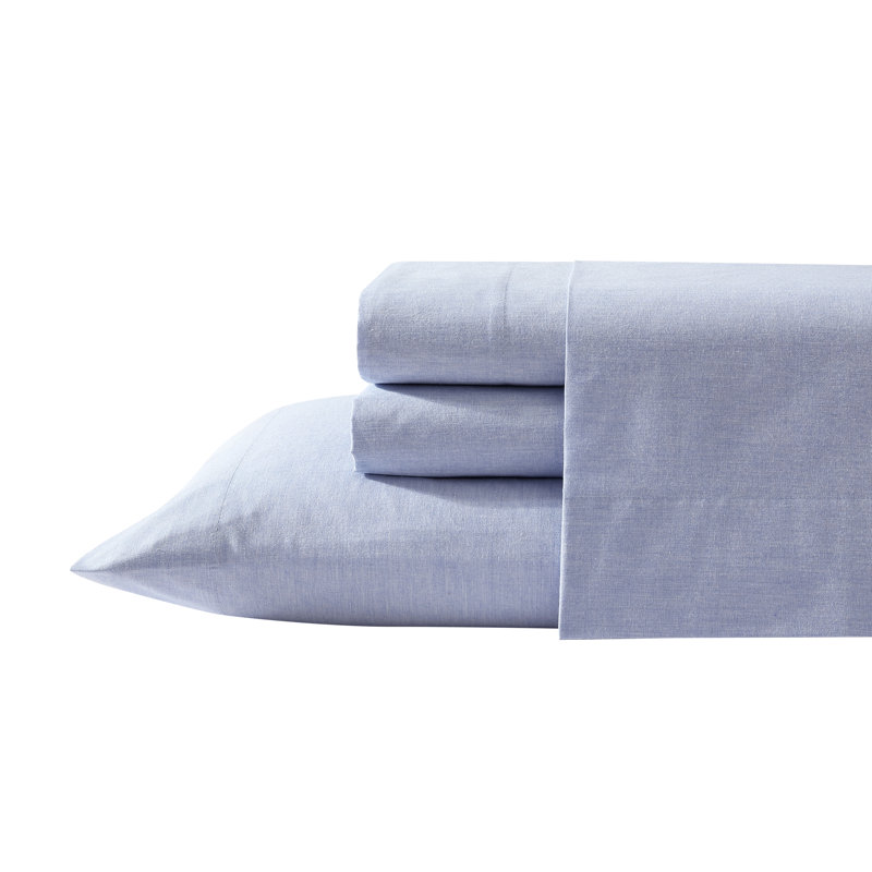 Queen Blue Melange Polyester Percale Sheet Set