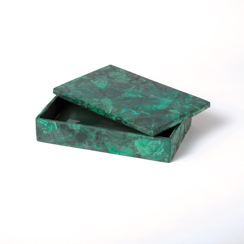 Malachite Stone Box-Sm, 2.5" H x 11" W x 7" D
