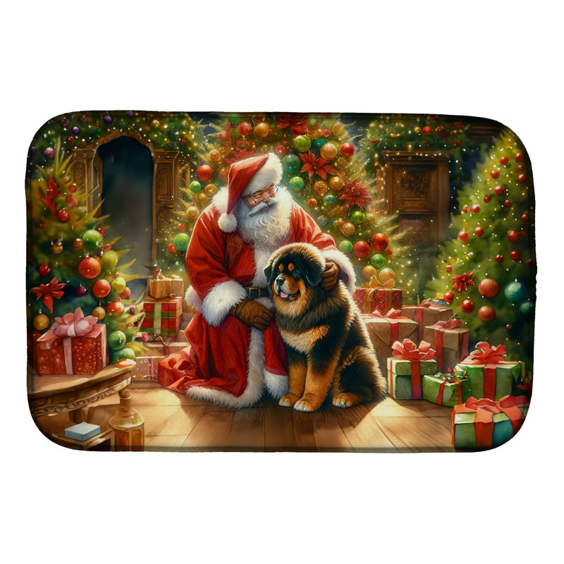 Tapis de vaisselle Tibetan Mastiff and Santa Claus