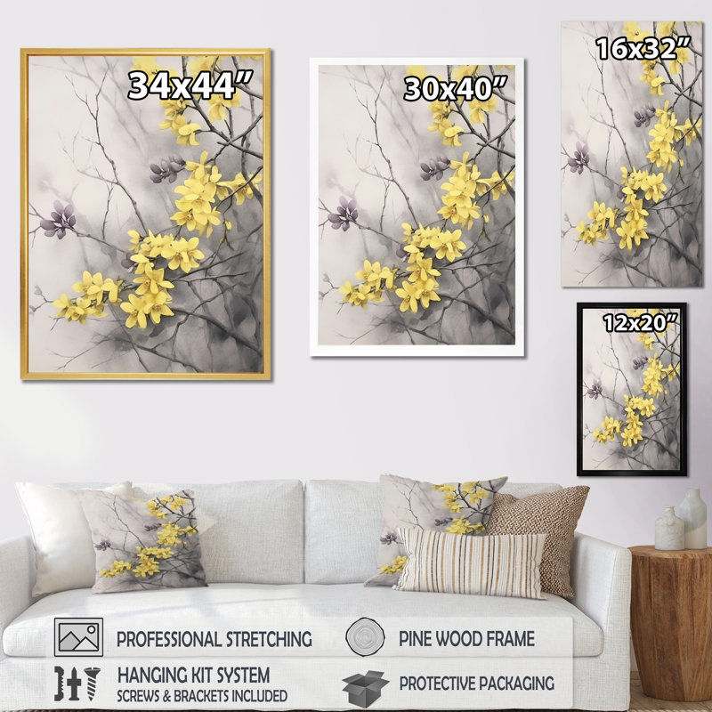 «Yellow Grey Lilacs Fragrants Blossum», reproduction sur toile, Cadre photo noir, H 44 po x l 34 po x P 1,5 po