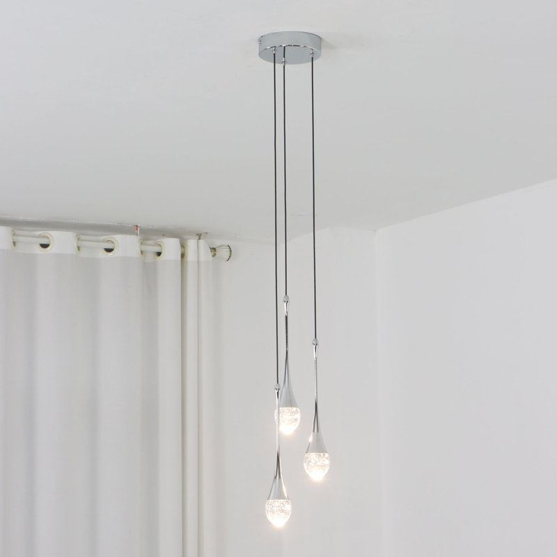 Lustre en cristal moderne à 3 lumières DEL en forme de goutte d'eau à intensité variable chrome, H 93 po x l 6 po x P 6 po