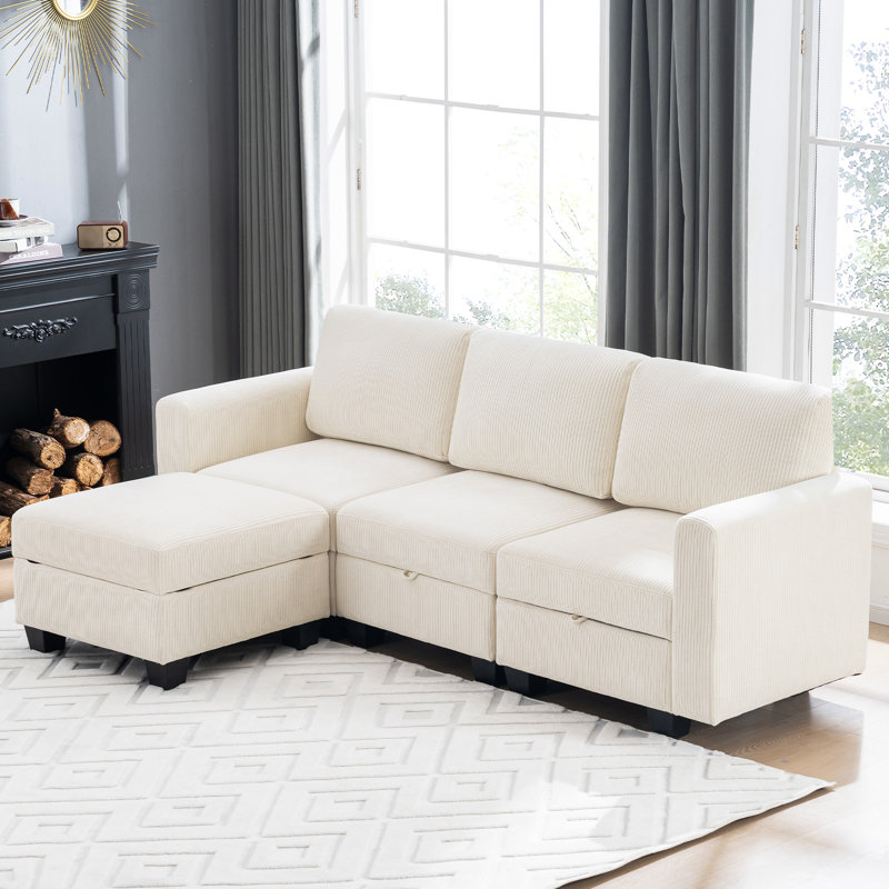 Canapé modulaire rembourré 4 pièces Ilyes, Chenille blanche