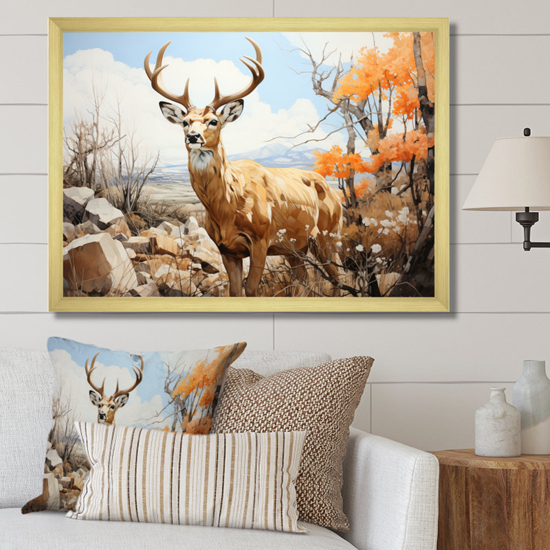 Barnabé Graceful Antelope Pastoral, reproduction d'art sur toile, Encadrement doré, H 34 po x l 44 po x P 1,5 po