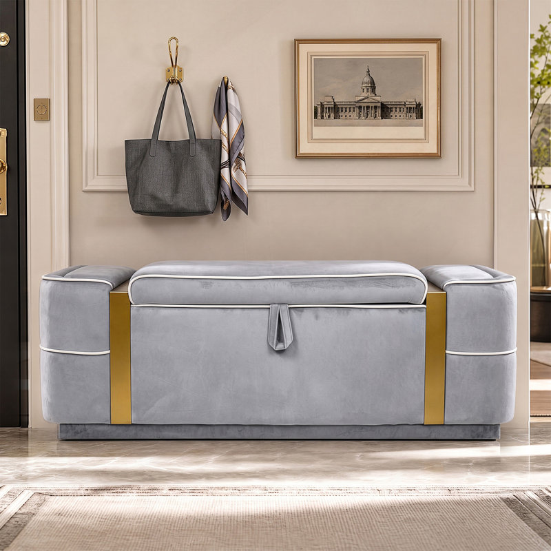Banc de rangement moderne, banc ottoman rembourré, banc de bout de lit, banc d'entrée, Gris, Gris