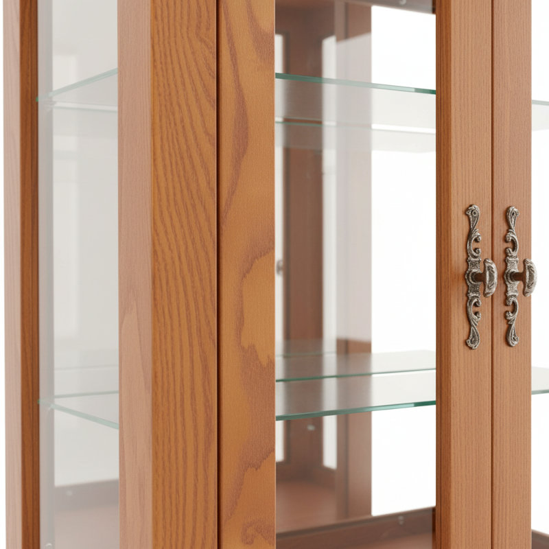 Vitrine 70 po avec 6 tablettes en verre, Chêne