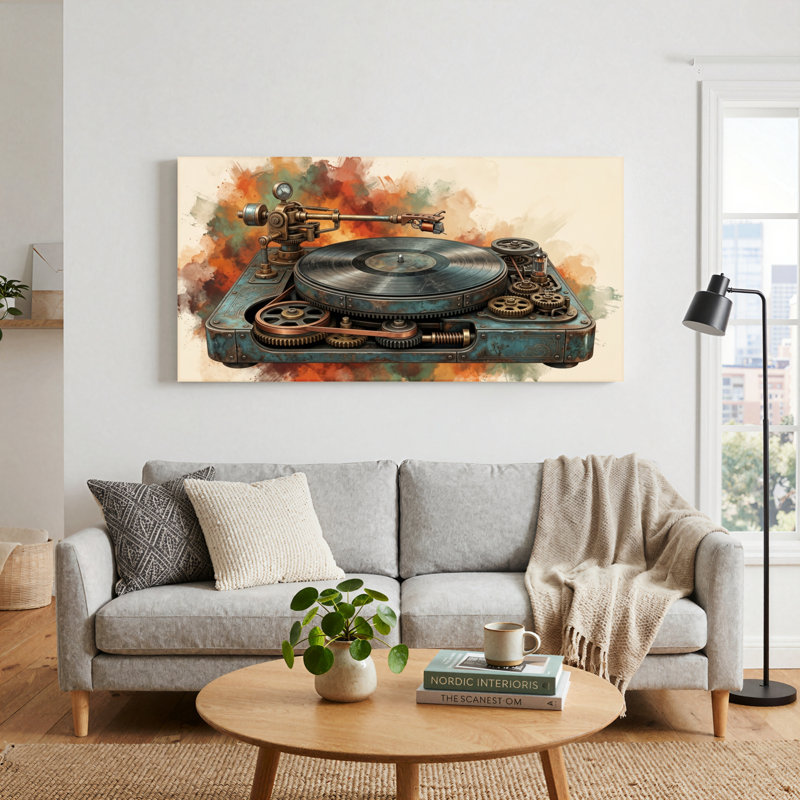 Ensemble de 1 tableau sur toile Steampunk avec platine vinyle, L 32 po x H 16 po, Wrapped Canvas