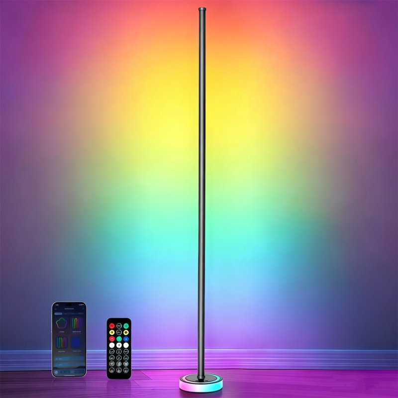 Lampe sur pied d'angle Smart RVBICW avec Music Sync - Lampe sur pied à DEL 16 couleurs changeantes avec contrôle d'application, éclairage ambiant à intensité variable pour salle de jeux, chambre à coucher et salon