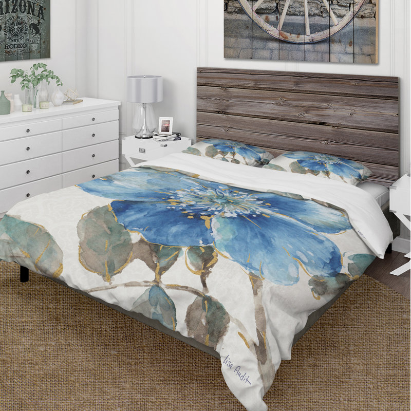 Indigold Watercolor Flower I - Ensemble de housse de couette Farmhouse - Microfibre de polyester
