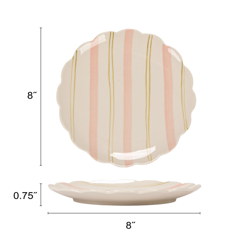 Hand-Painted Stoneware Scalloped Plate with Striped Pattern