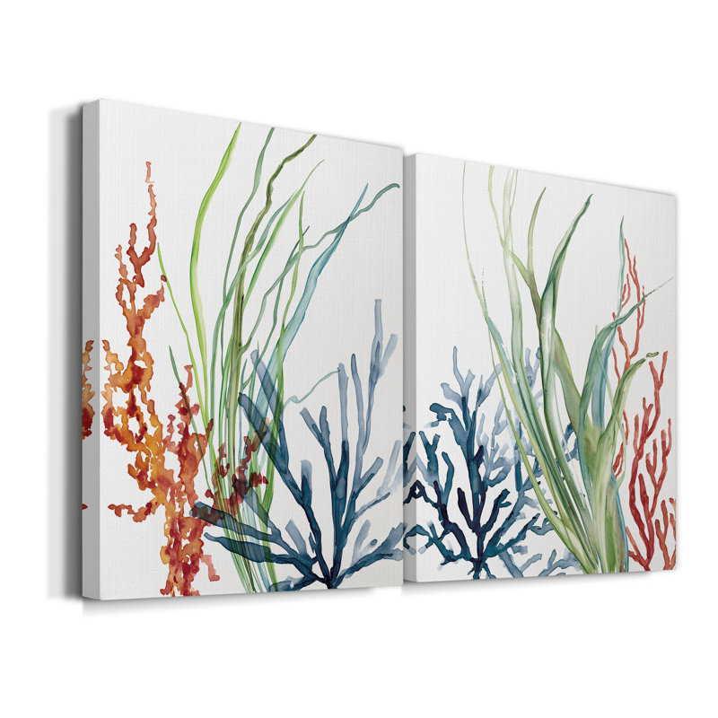 " Ocean Garden I " 2 - Pieces, 12" H x 8" W, Wrapped Canvas, No Frame