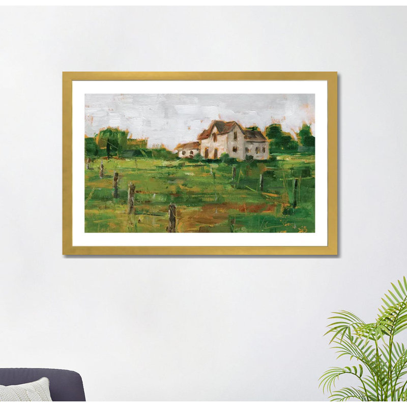«Countryside Home I» par Ethan Harper - reproduction d'art, H 24 po x l 32 po x P 1 po, Papier encadré doré, Blanc