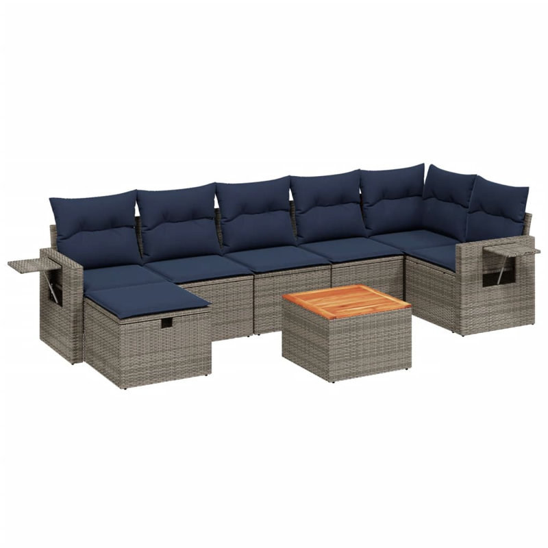  Ensemble de canapé de patio 8 pièces avec coussins en rotin de polyester noir, Gris, Marine