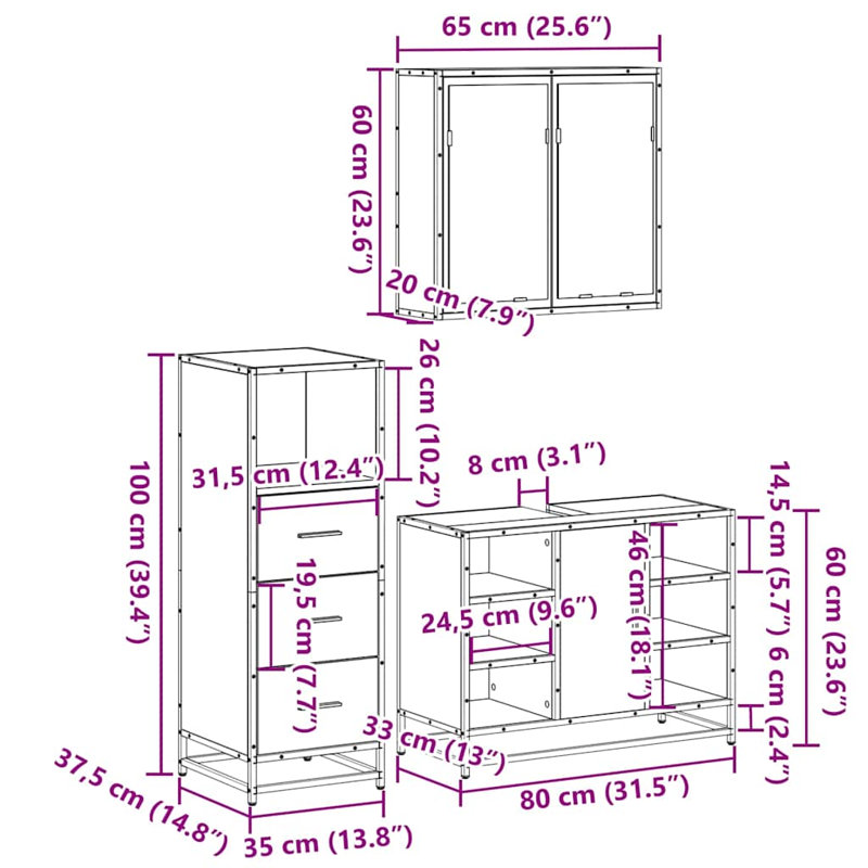Anabell Bathroom Furniture Suite, Rustric Brown