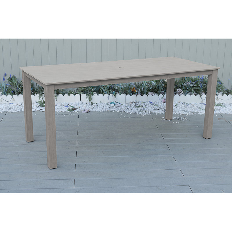 Table de salle à manger d'extérieur avec trou pour parasol, matériau HANPS durable, design minimaliste pour une utilisation intérieure et extérieure.