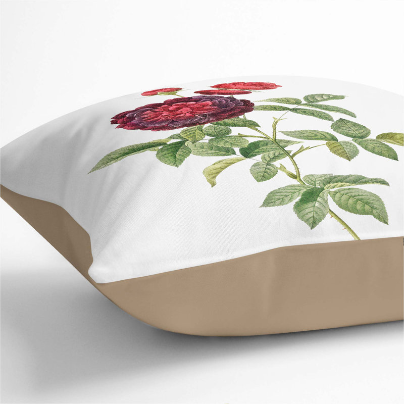 Floral Square Throw Cushion, Stone, 40cm H x 40cm W x 15cm D