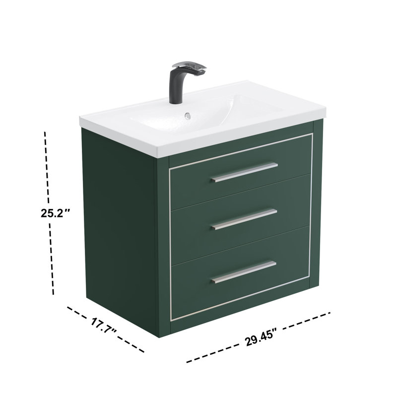 Damaiya 29.4'' Single Bathroom Vanity with Ceramic Top, Olive, Chrome