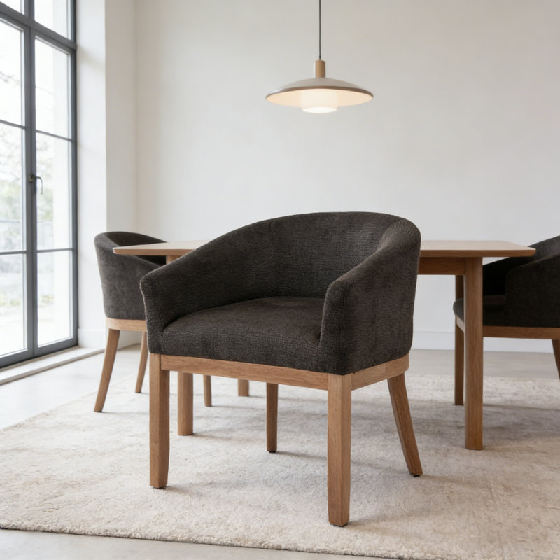 Modern Upholstered Barrel Dining Chairs, Black