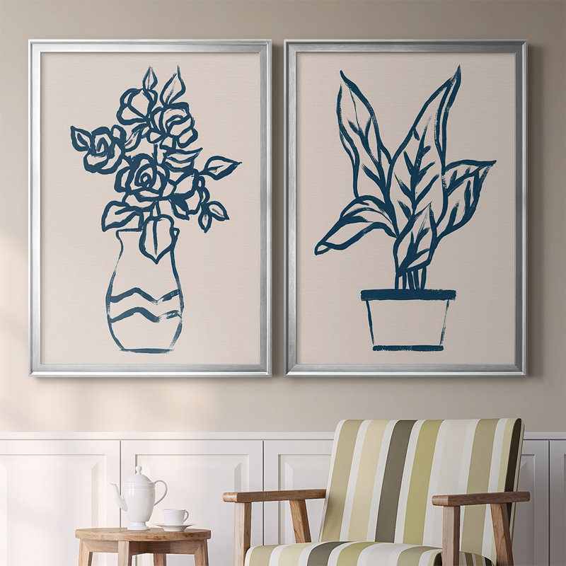 «Plant Sketches I», reproduction de photo sur toile 2 pièces, H 41,25 po x l 61 po x P 1,25 po, Argent