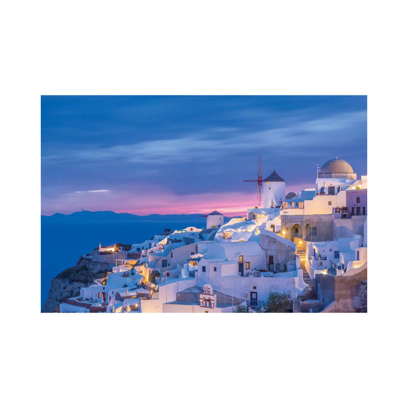 Greek Orthodox Church And Village At Sunset by Jaynes Gallery - Wrapped Canvas Print, 20.32 cm H x 30.48 cm W