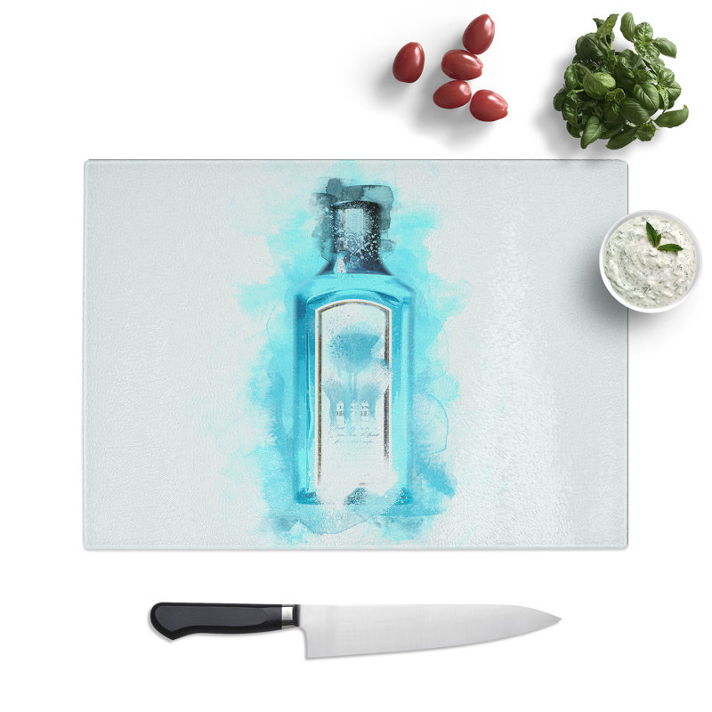 Gin Bottle Blue Chopping Board, 0.4cm H x 20cm W x 28.5cm L