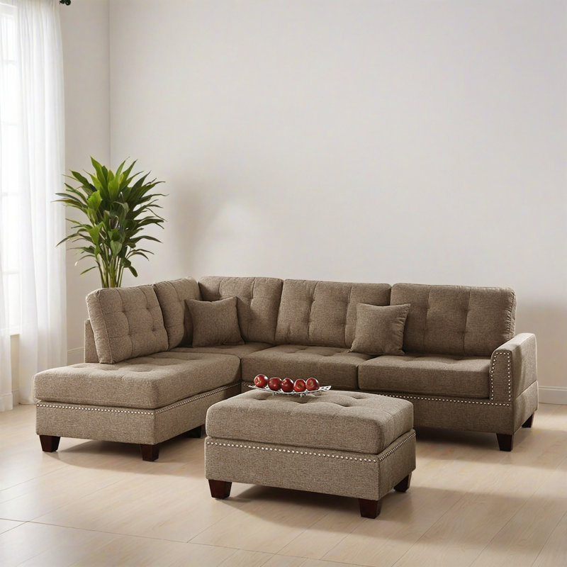 Canapé modulaire faisant face à gauche avec repose-pieds de 104,02 po de large, Coffee Linen