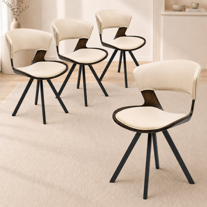 Hozaifa Upholstered Dining Chair With Curved Open-Back Design And Powder-Coated Iron Legs Twedt Collection, 4