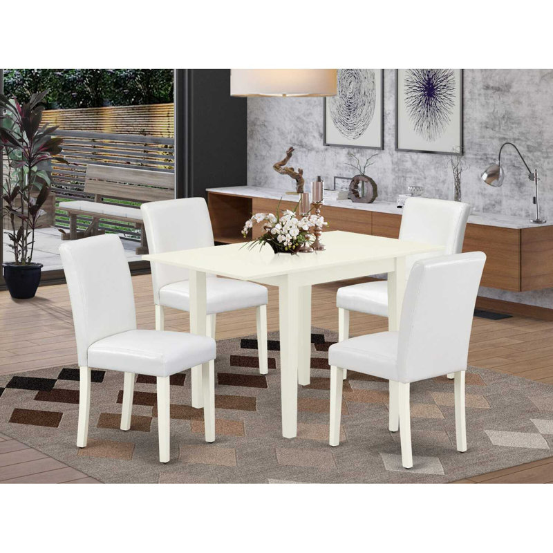 L'ensemble de table de cuisine 3 pièces contient une table de salle à manger rectangulaire avec Dropleaf et 2 chaises de salle à manger Parson en tissu de café, acajou