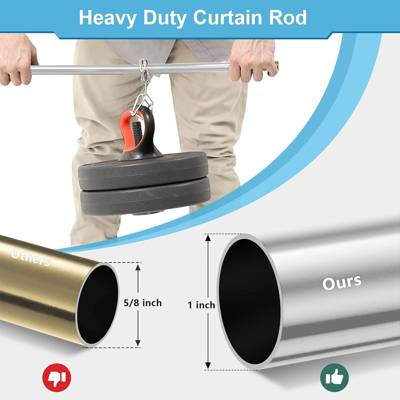 Adjustable Plain Metal Ball Curtain Rod, 160-300 cm, Chrome