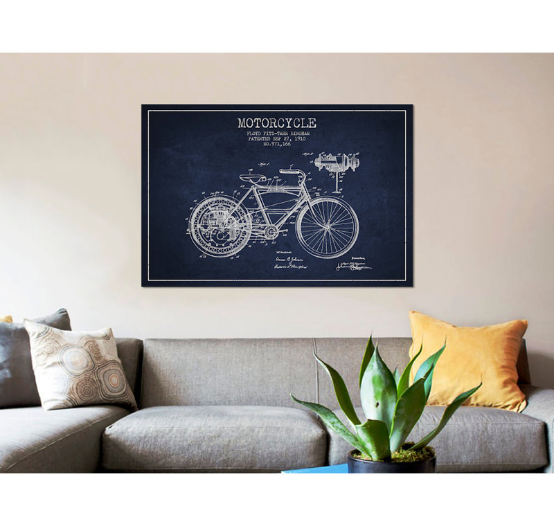 « floyd bingham motocyclette », impression sur toile en bleu marine, H 40 po x l 60 po x P 1,5 po, Toile tendue, Pas de tapis