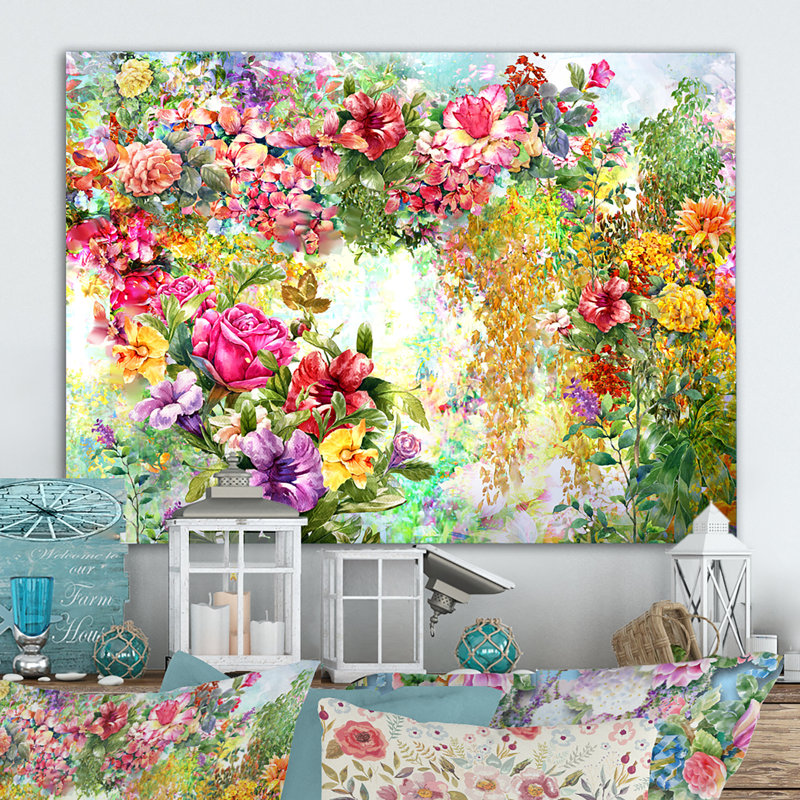 " Multicolor Spring Flowers Impression II " Painting Print, 8'' H x 12'' W x 1'' D, Wrapped Canvas