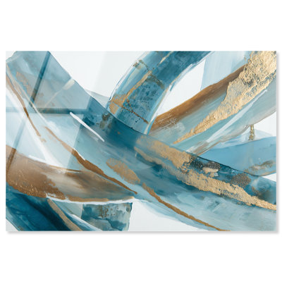Reproduction d'art sur toile bleue et dorée, "Accents dorés III" par Art Remedy, prête à être accrochée, 15 x 10