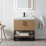 30" Free Standing Single Bathroom Vanity with Resin Top in Oak