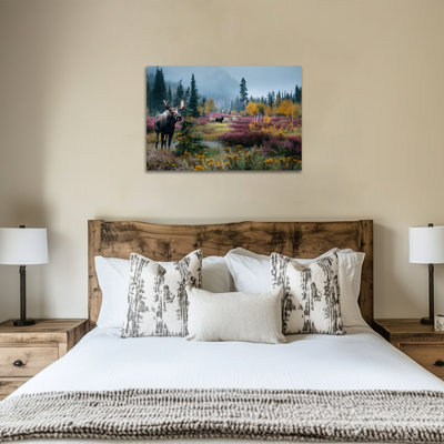 «Autumn Moose Forest», art mural, paysage de montagne vibrant, impressions sur toile pour le salon, chambre à coucher, reproductions de photos d'animaux sauvages, affiche d'art pour décoration murale, 12 po x 18 po