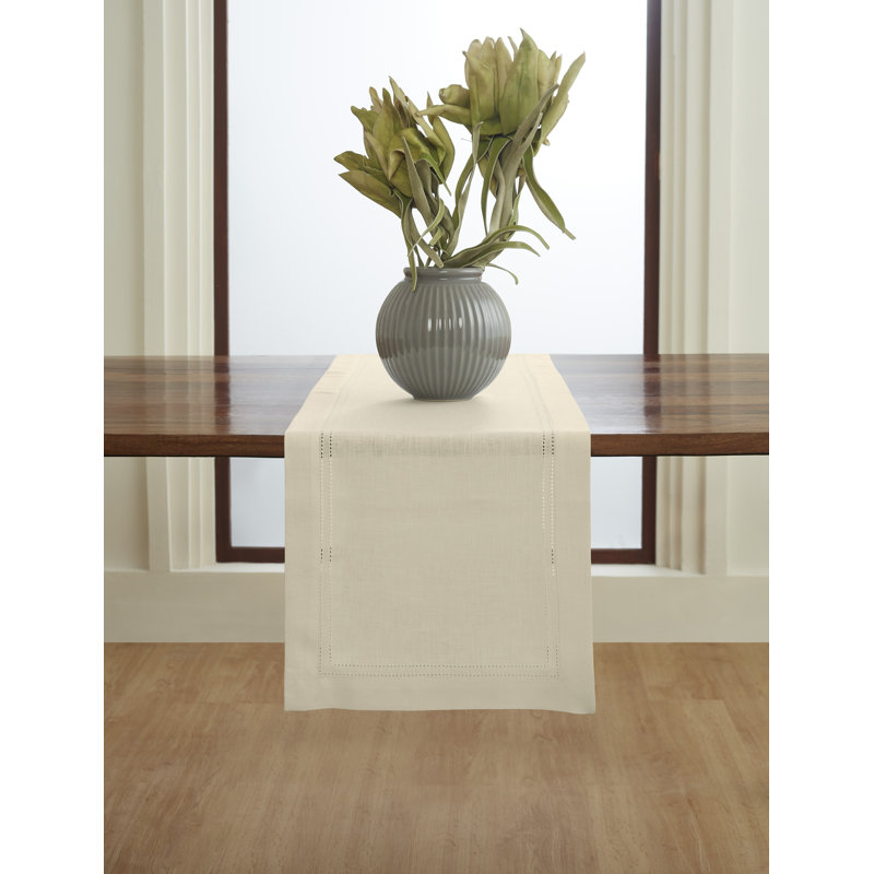 Double Hemstitch - 100% Pure Linen Table Runner, 108" x 14", Ivory