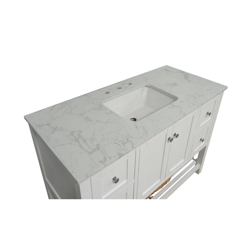 Binne 48'' Single Bathroom Vanity with Top, Engineered Carrara, White